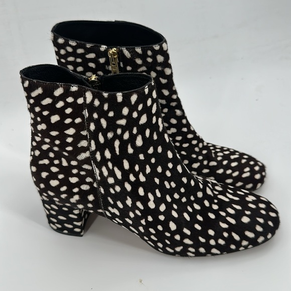 J. Crew Collection Side Zip Ankle Block Heels Spotted Leopard Calf Hair 9 - Picture 2 of 8